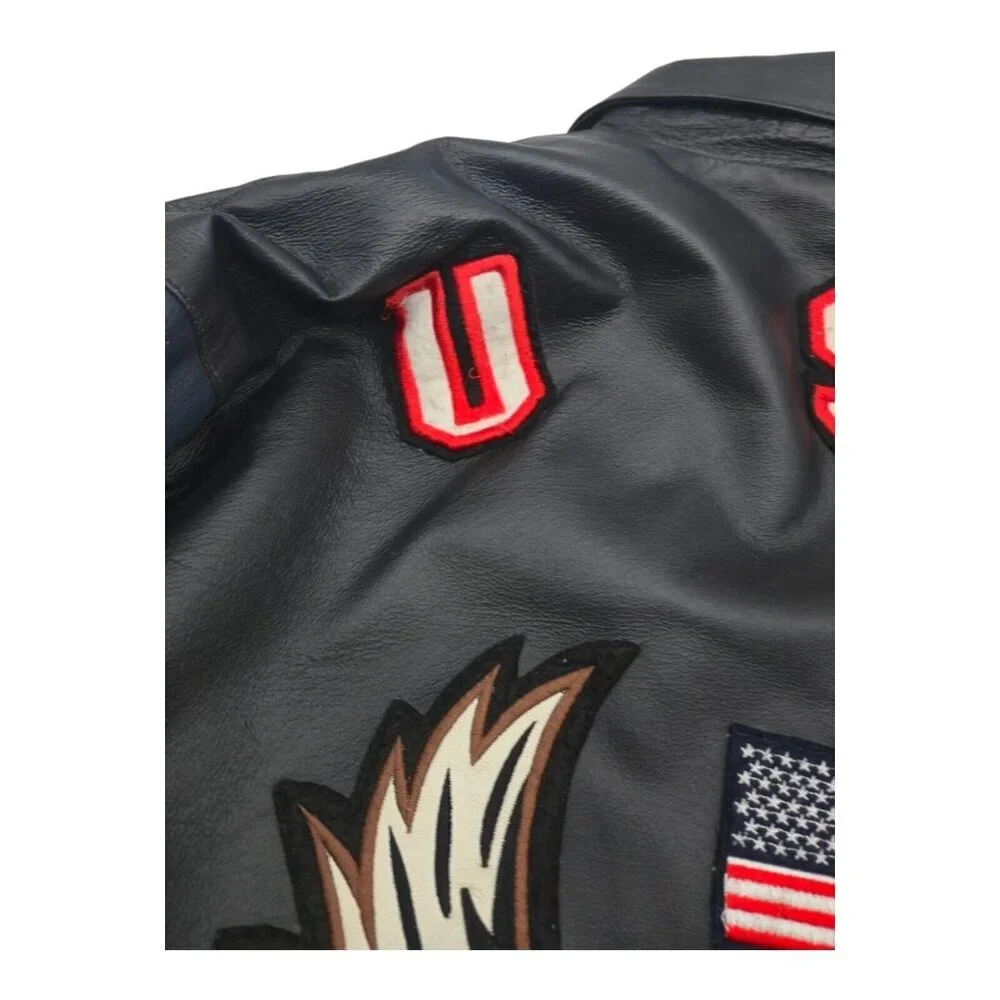 American Leather Jacket Men 2XL Multicolor USA Flag Eagle Bomber Biker Oversized - Picture 11 of 16
